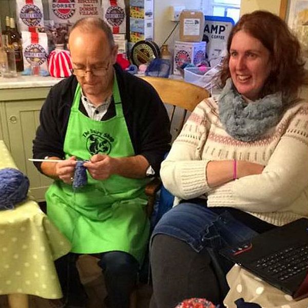 Knitting at the Dairy Shop