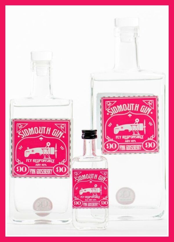 Pink gooseberry Sidmouth gin bottles
