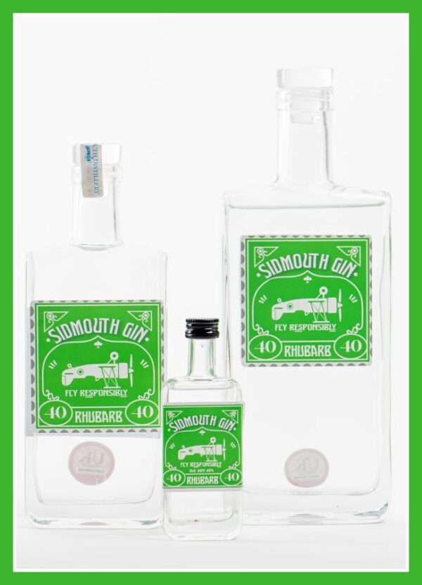 Rhubarb Sidmouth gin bottles