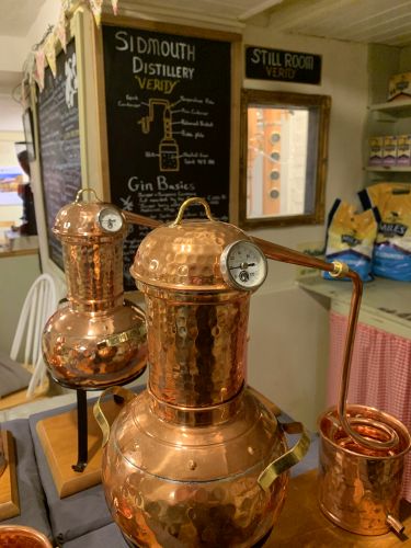 2 large gin stills in the cafe